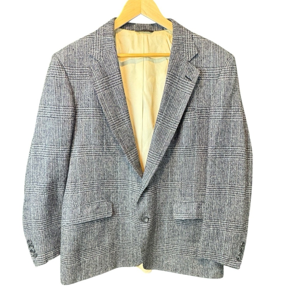 Cricketeer for Dayton Hudson Men Gray Blue Glen Plaid Blazer‎ Sport Coat 44R